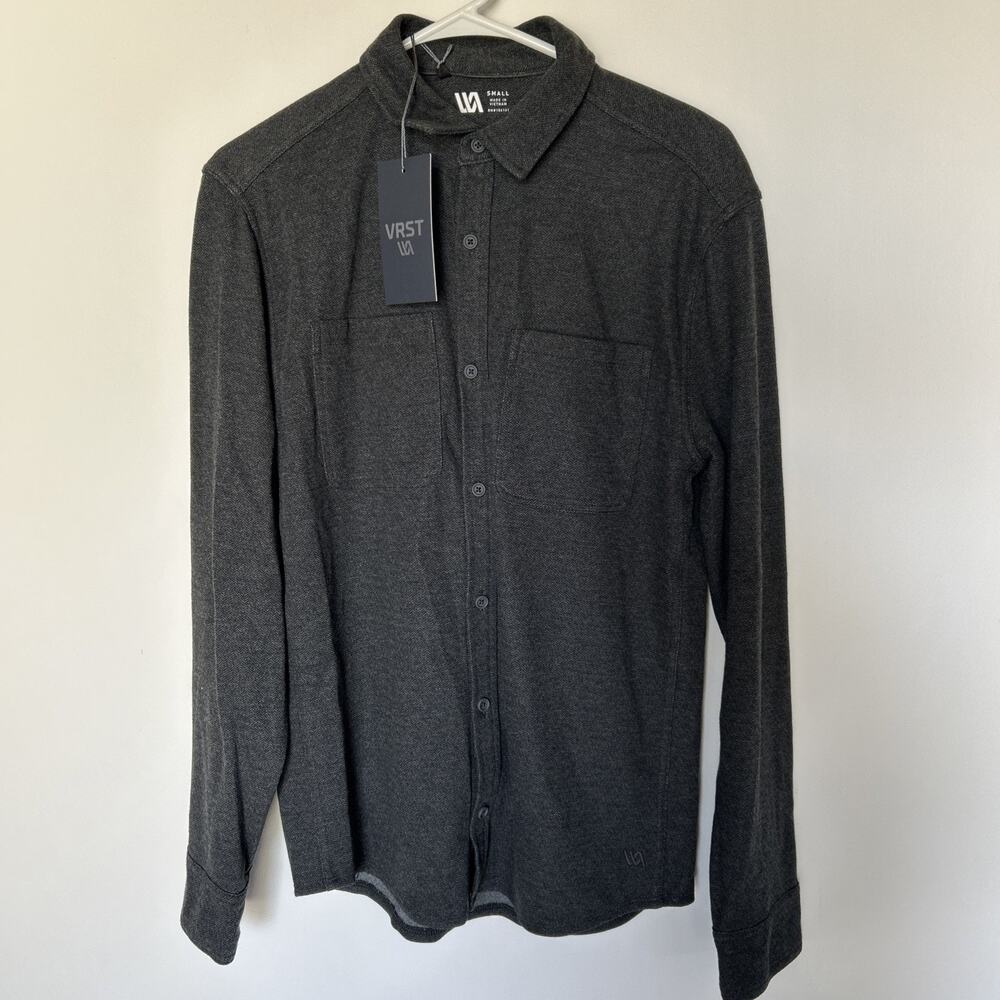 VRST Men's Long Sleeve Button Down Herringbone Shirt Sz-S Black